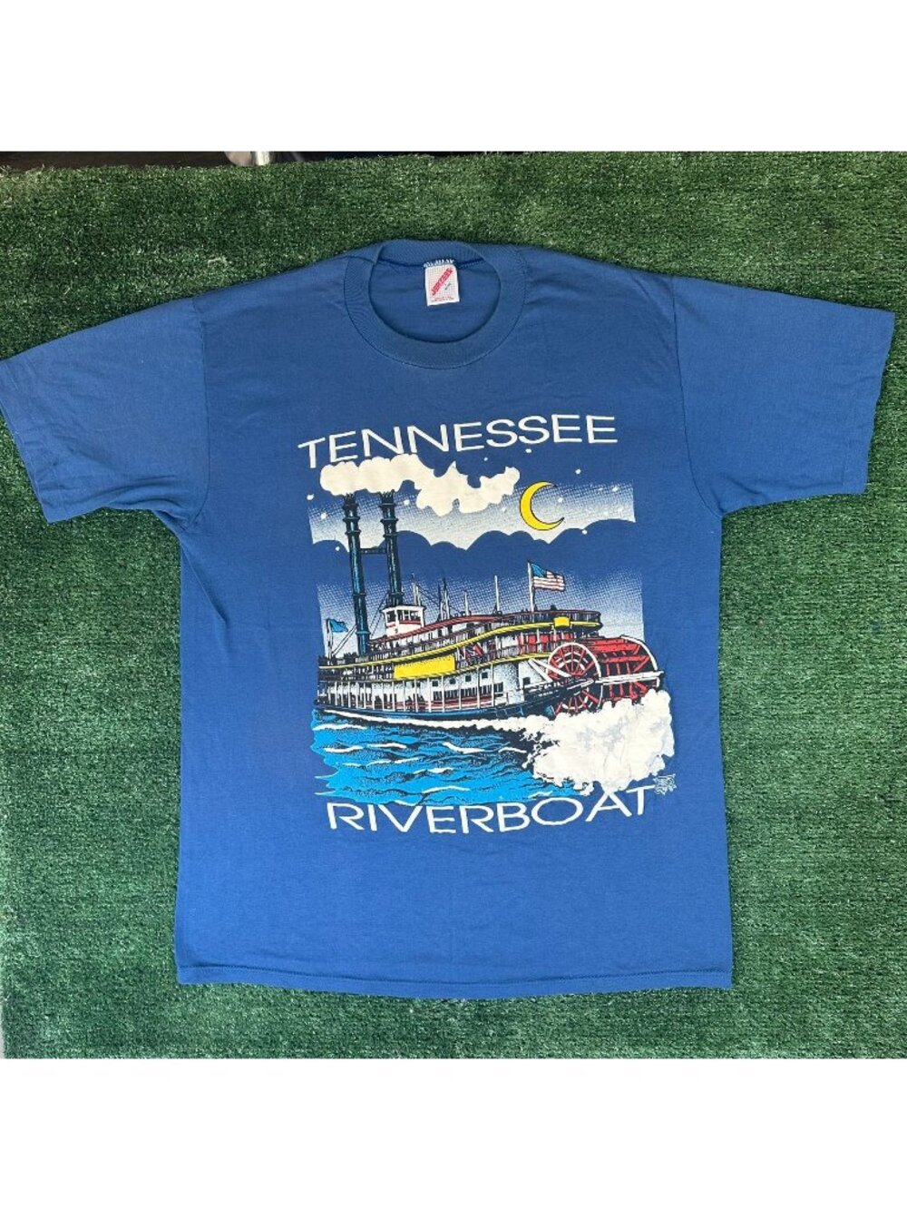 Vintage 90s Tennessee Riverboat Souvenir T-Shirt Puff Print Single Stitch Blue L